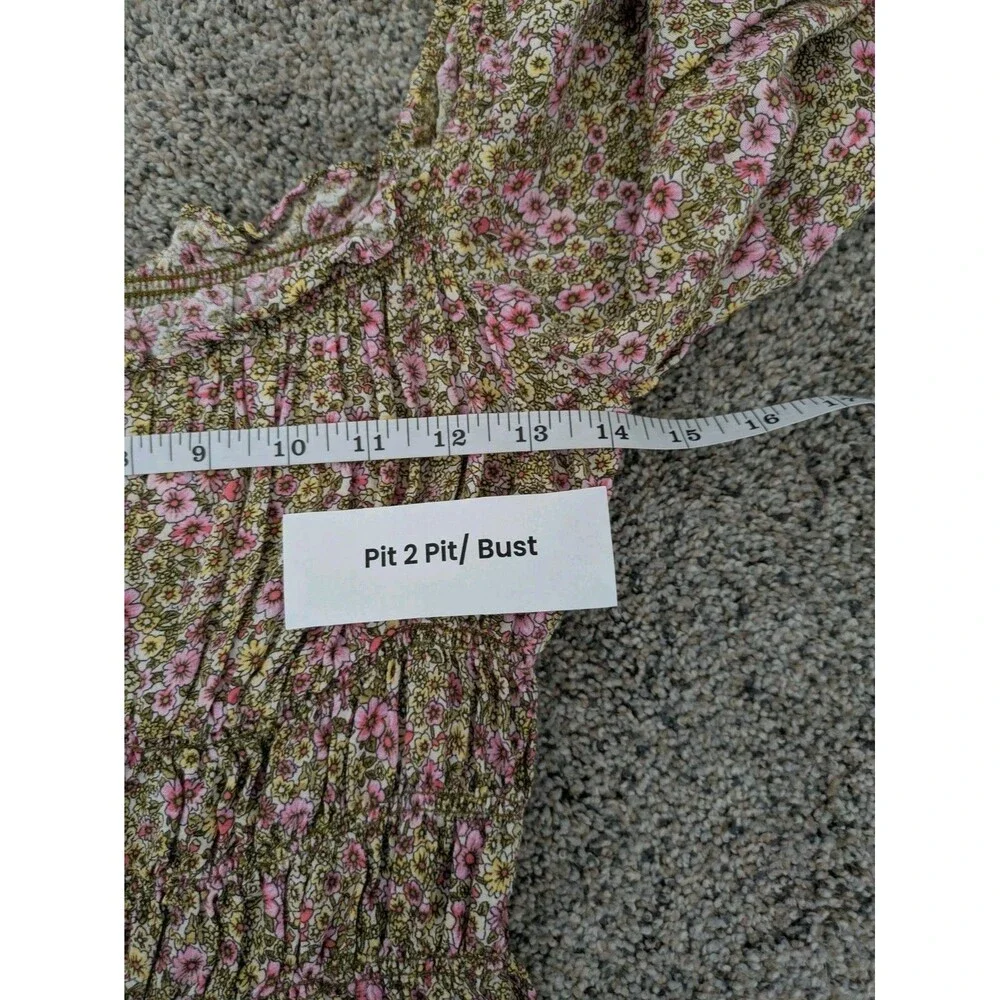 Pink Floral Smocked Long Sleeve SZ M Coquette Fairy Romantic Cottagecore Top EUC - Picture 5 of 13